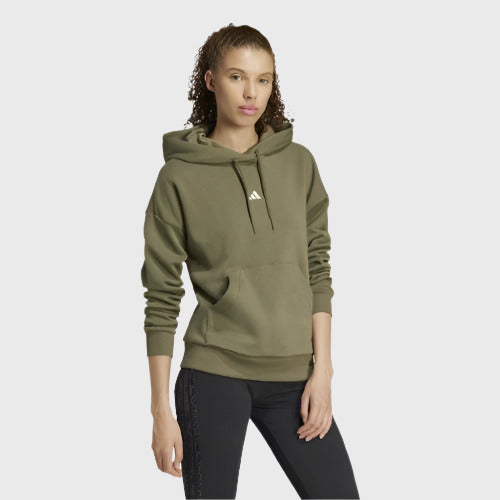 Adidas Womens Small Logo Feel Cozy Hoodie Olive Strata/White