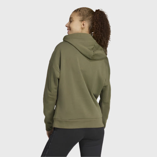Adidas Womens Small Logo Feel Cozy Hoodie Olive Strata/White