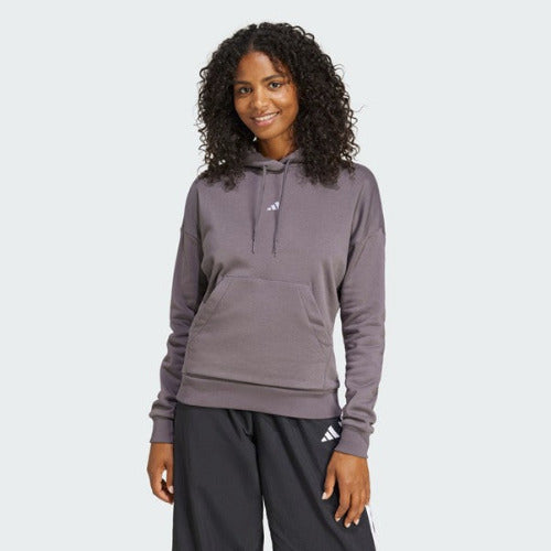 Adidas Womens Small Logo Feel Cozy Hoodie Grey Strata/White