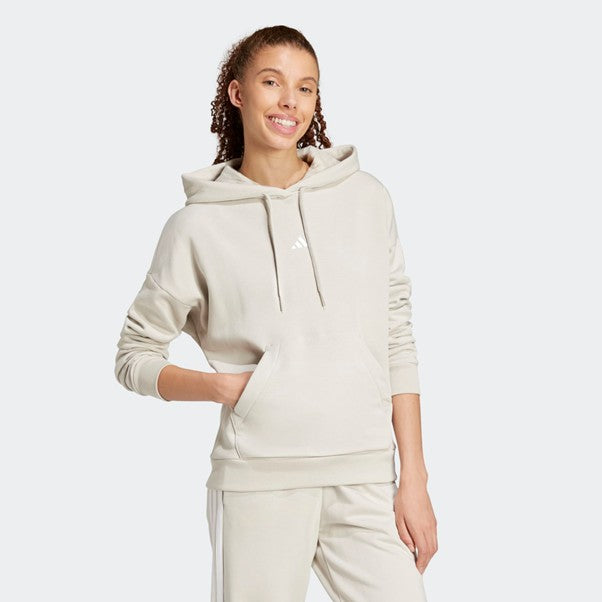 Adidas Womens Small Logo Feel Cozy Hoodie Wonder Aluminium/White
