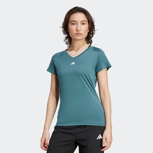 Adidas Womens Aeroready Minimal Branding V-Neck Tee Preloved Teal/White