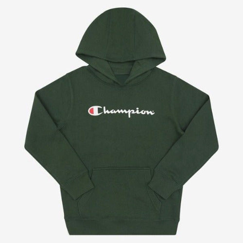 Champion Kids Script Hoodie Dark Green