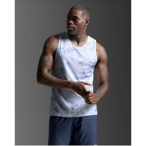 2XU Mens Aero Tank Blue Marble/Black Reflective