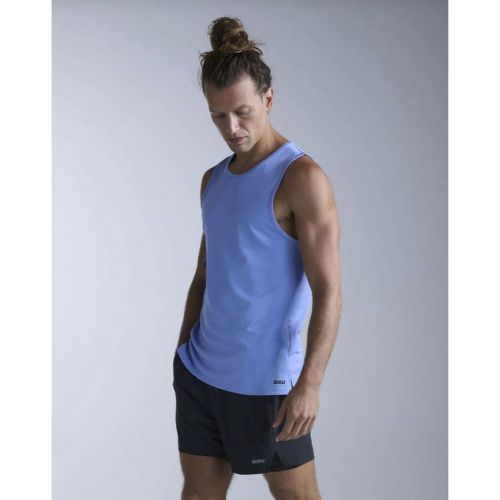 2XU Mens Aero Tank Silverlake Blue/Black Reflective