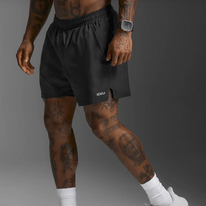 2XU Mens Aero 5 Inch Unlined Shorts Black/Silver Reflective