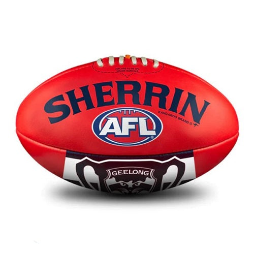 Sherrin AFL Split Leather Red AFL Premiers 2022 Cats Ball Size 5