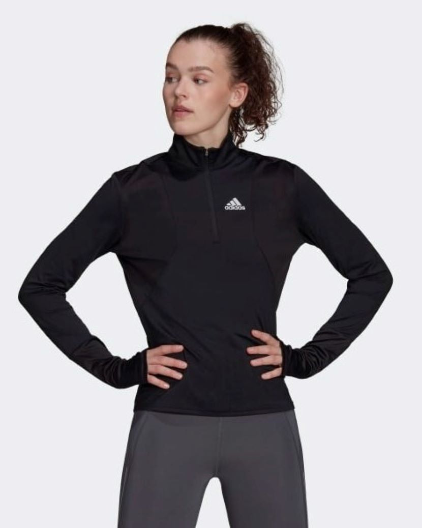 Adidas Womens Own The Run Half Zip Long Sleeved Top Black