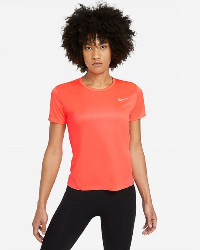 Nike Womens Dri-Fit Miler Running Tee Bright Mango/Reflective Silver
