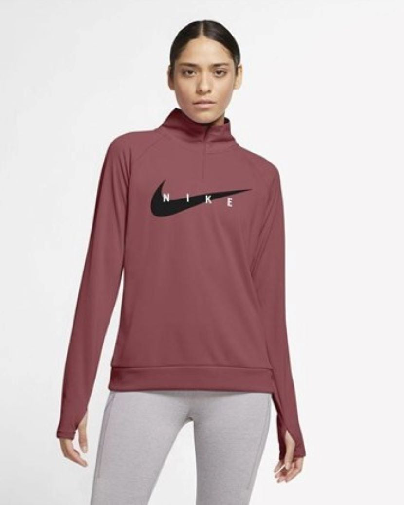Nike Womens Swoosh Run Half Zip Long Sleeve Top Canyon Rust/Black