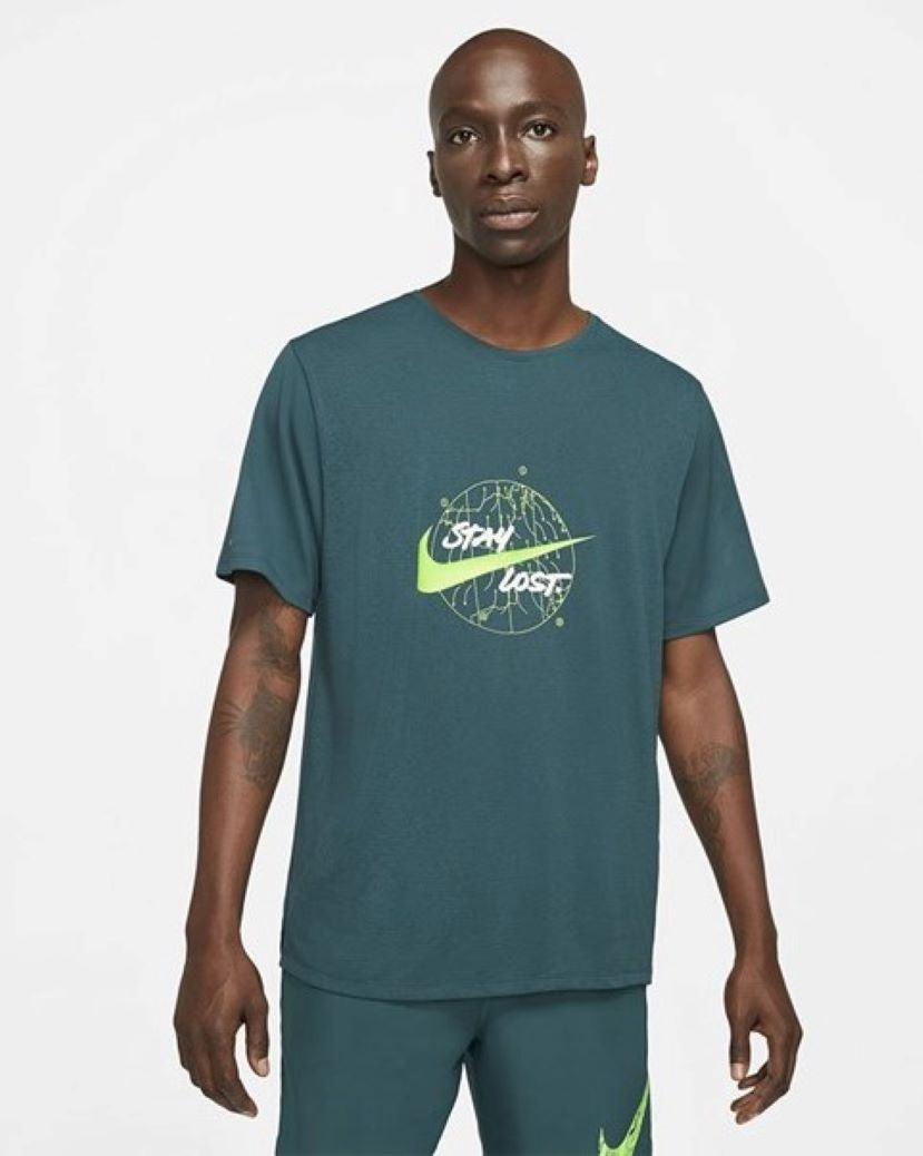 Nike Mens Dri-FIT Miler Wild Run Tee Teal Green