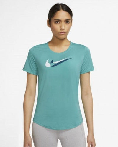 Nike Womens Swoosh Run Tee Washed Teal/White