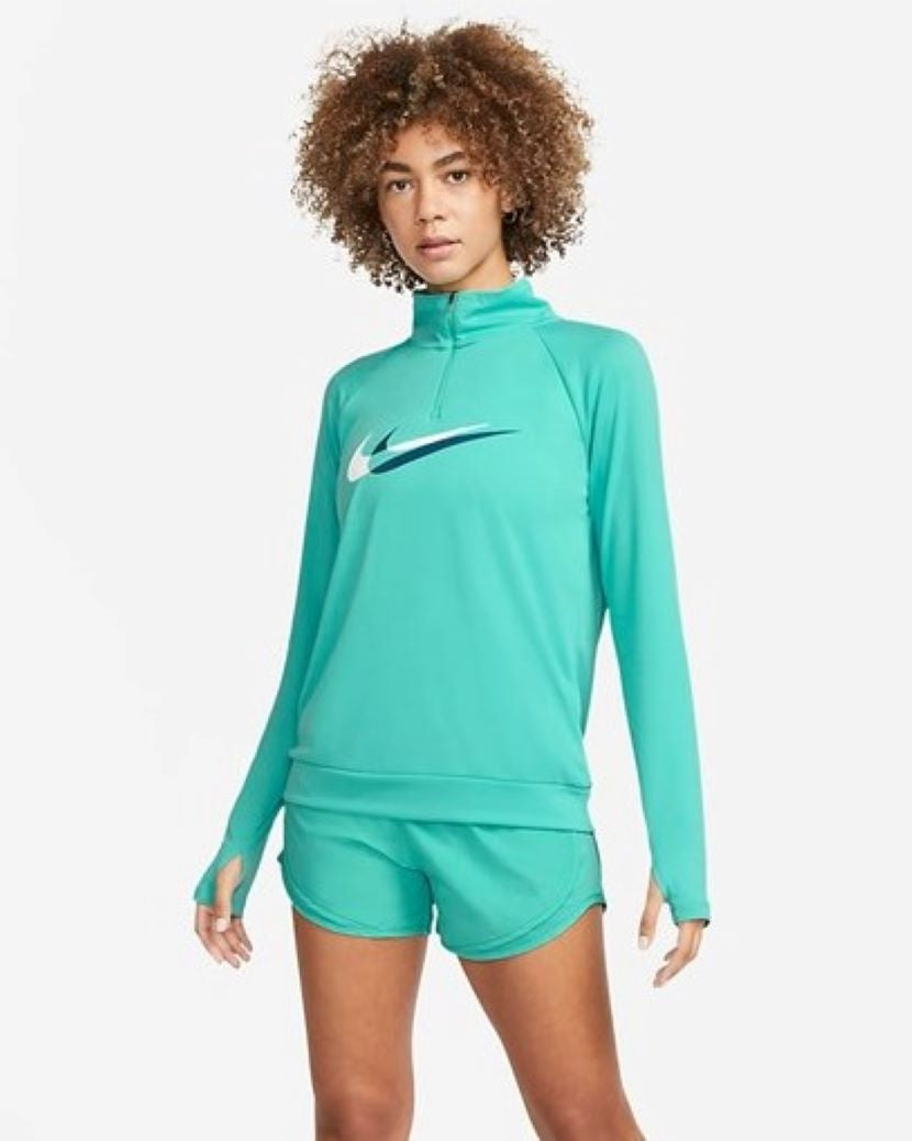 Nike Womens Dri-FIT Swoosh Run 1/4 Zip Long Sleeve Top Washed Teal/Marina/Reflective Silver/White