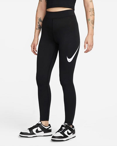 Nike Womens Swoosh High Rise Full Length Tights Black/White