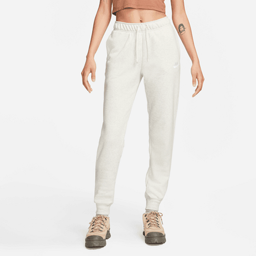 Nike Womens Club Fleece Mid Rise Pants Oatmeal Heather/White