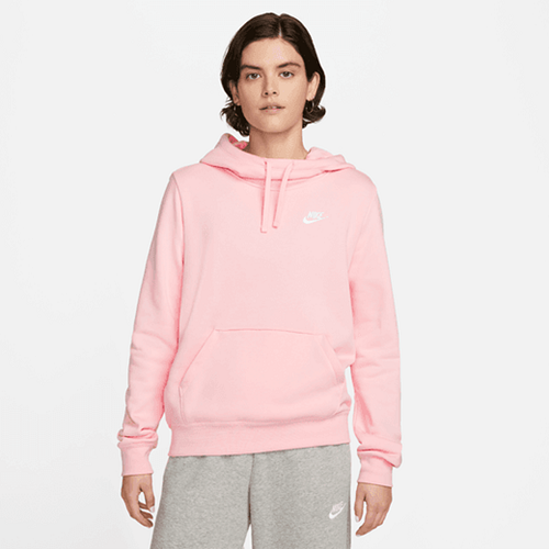 Nike Womens Club Fleece Funnel Pullover Hoodie Medium Soft Pink/White