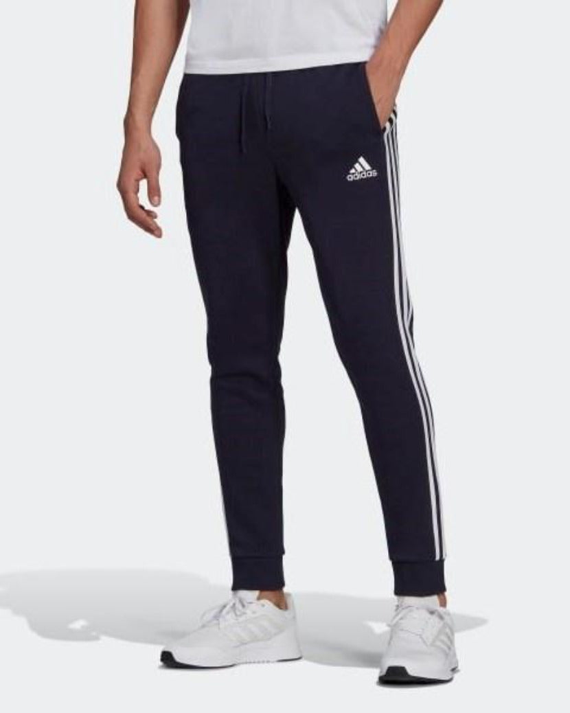 Adidas Mens 3 Stripes Fleece Tapered Cuff Pant Legend Ink/White