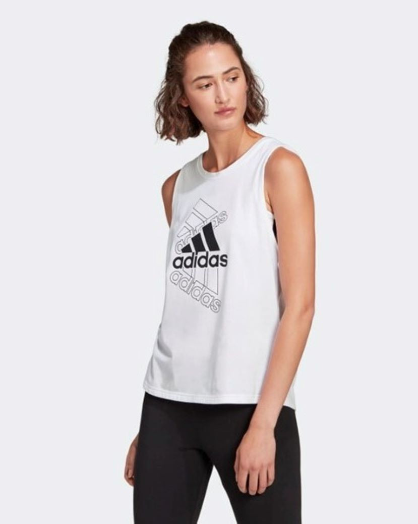 Adidas Womens Stacked Logo Tank White/Black
