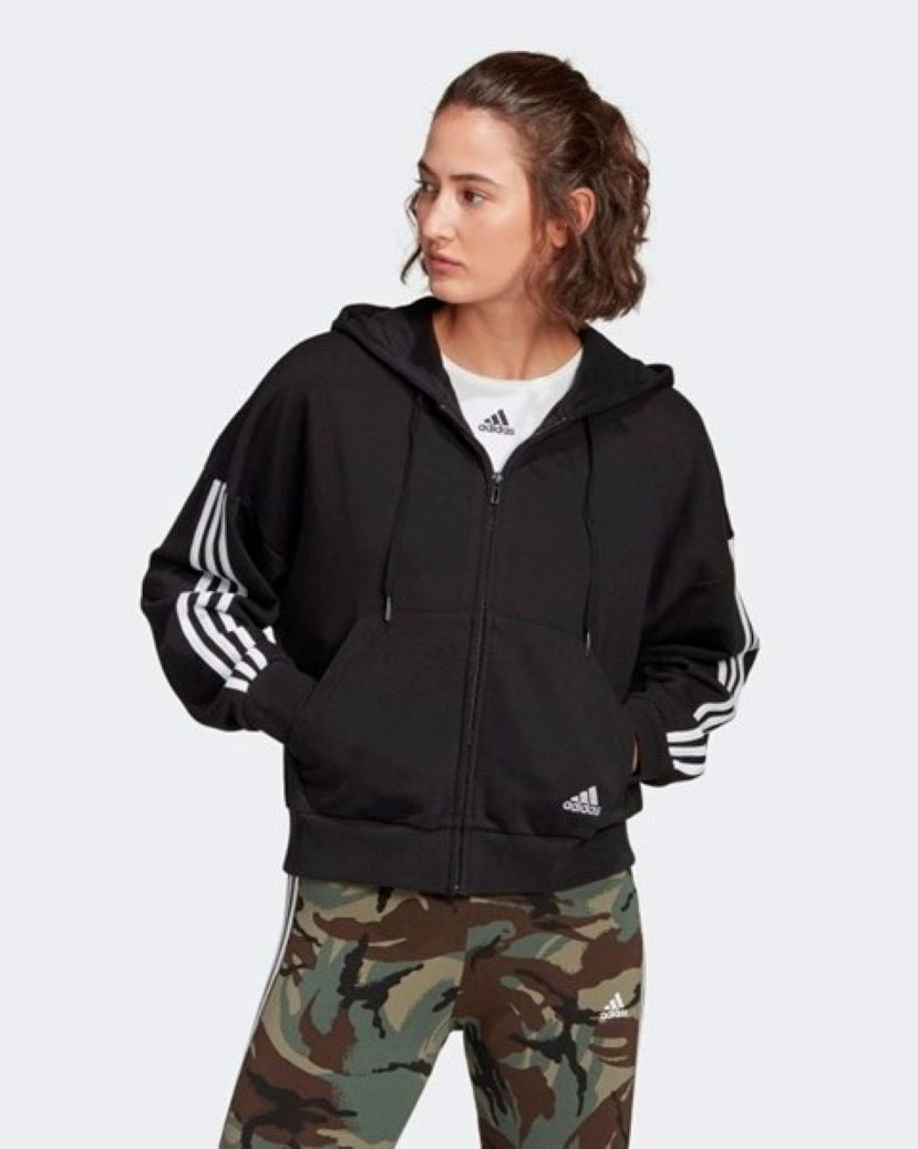 Adidas Womens Cut 3 Stripes Hooded Jacket  Black/White