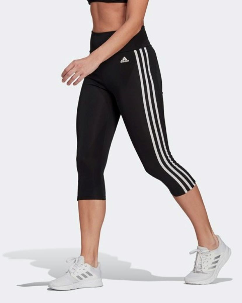 Adidas Womens D2M Hi Rise 3 Stripes 3/4 Tight Black