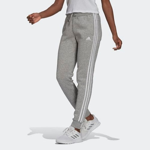 Adidas Womens Fleece 3 Stripes Cuff Pant Medium Grey Heather/White