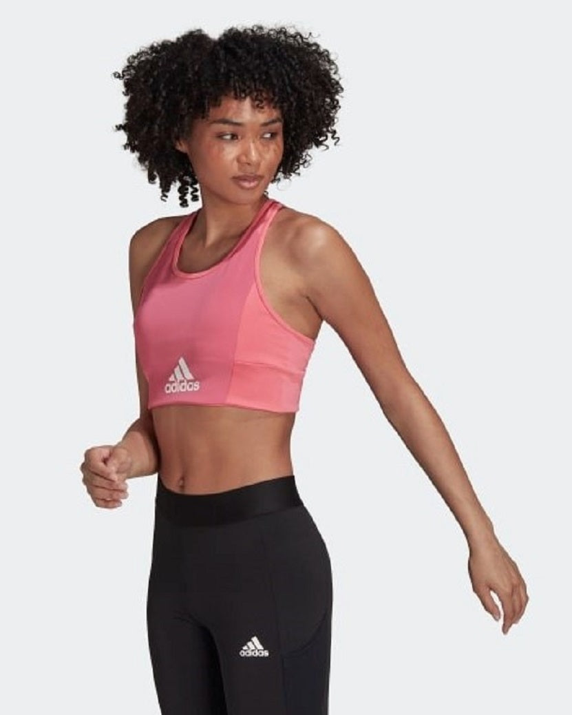 Adidas Womens Aeroready Big Logo Sports Bra Rose Tone/White