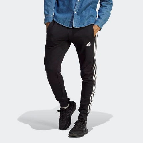 Adidas Mens 3 Stripes French Terry Tapered Cuff Pant Black/White