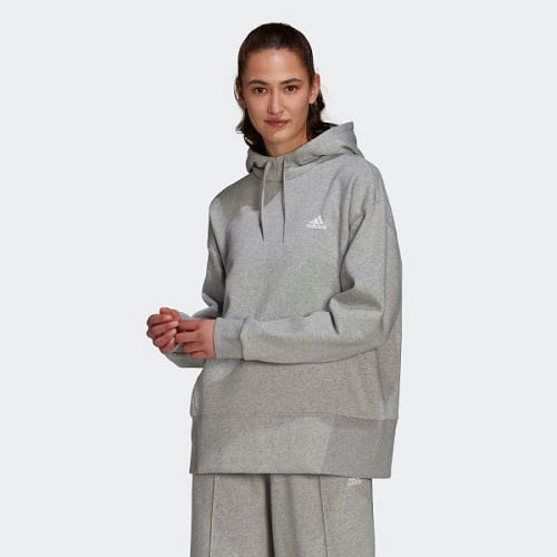 Adidas Womens Studio Fleece Hoodie Medium Grey Heather/White