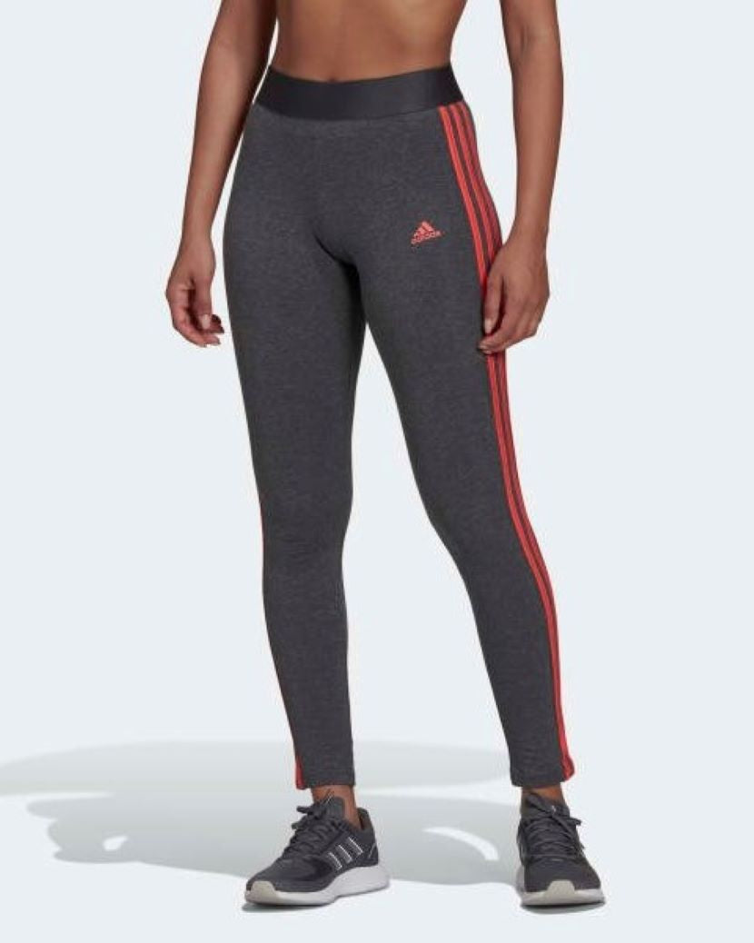 Adidas Womens Full Length 3 Stripes Leggings Dark Grey Heather/Semi Turbo