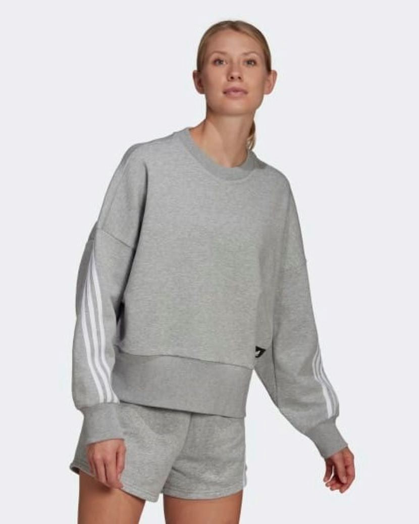 Adidas Womens Future Icons 3 Stripes Sweat Medium Grey/White