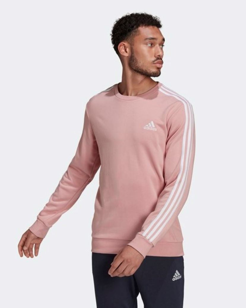 Adidas Mens 3 Stripes French Terry Sweat Wonder Mauve/White