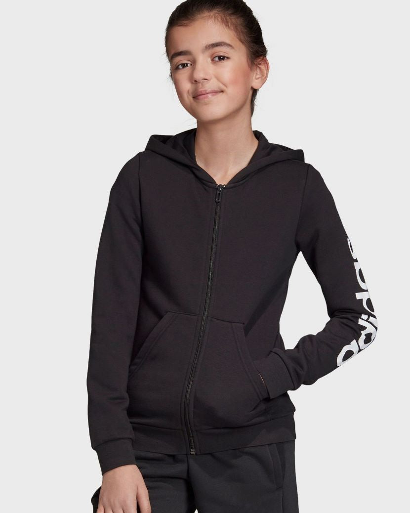 Adidas Kids Girls Linear Hooded Jacket Black/White