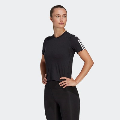 Adidas Womens Train 3 Stripes Crop Tee Black/White