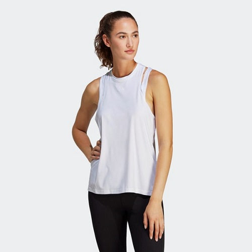 Adidas Womens Aeroready Training 3 Bar Logo Tank White