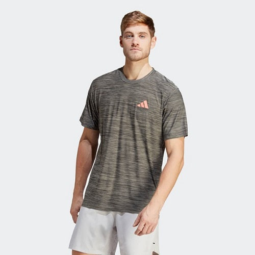 Adidas Mens Training Seasonal Stretch Tee Silver Pebble/Black/Coral Fusion