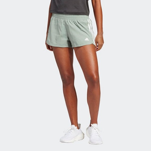 Adidas Womens Pacer 3 Stripes Woven Short Silver Green/White
