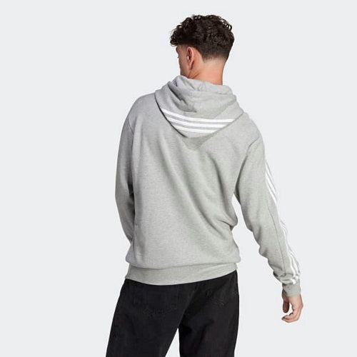 Adidas Mens 3 Stripes French Terry Hoodie Medium Grey Heather/White