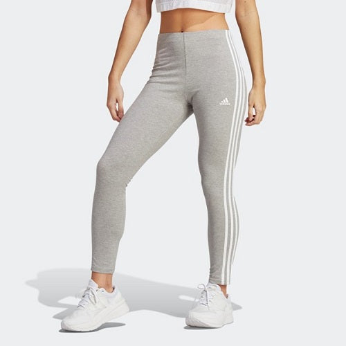 Adidas Womens High Waisted 3 Stripes Single Jersey Full Length Tights Medium Grey Heather/White