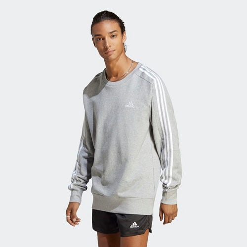 Adidas Mens 3 Stripes French Terry Sweat Medium Grey Heather/White
