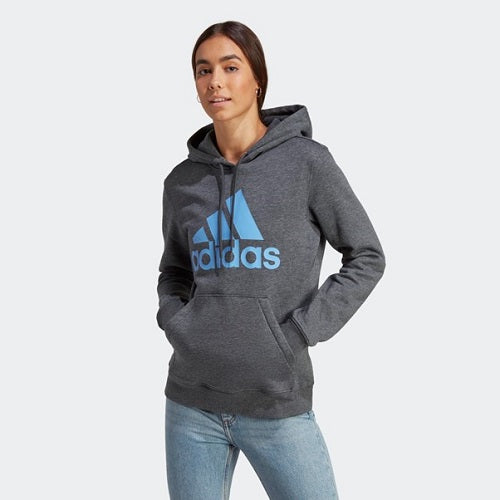 Adidas Womens Big Logo Fleece Hoodie Dark Grey Heather/Blue Fusion