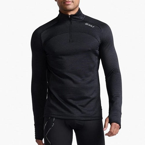 2XU Mens Ignition Qtr Zip Long Sleeve Top Black/Silver