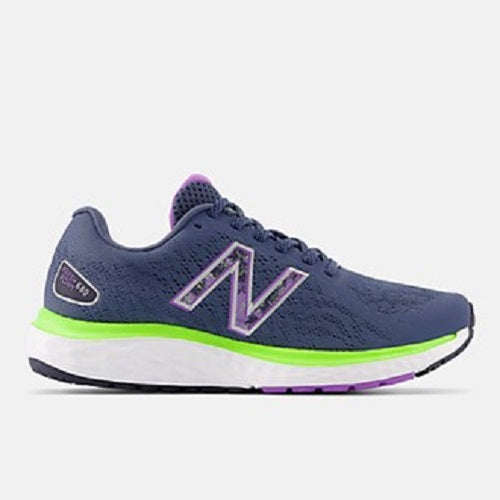 New Balance Womens W680NY7 B Wide Vintage Indigo/Pixel Green/Electric Purple