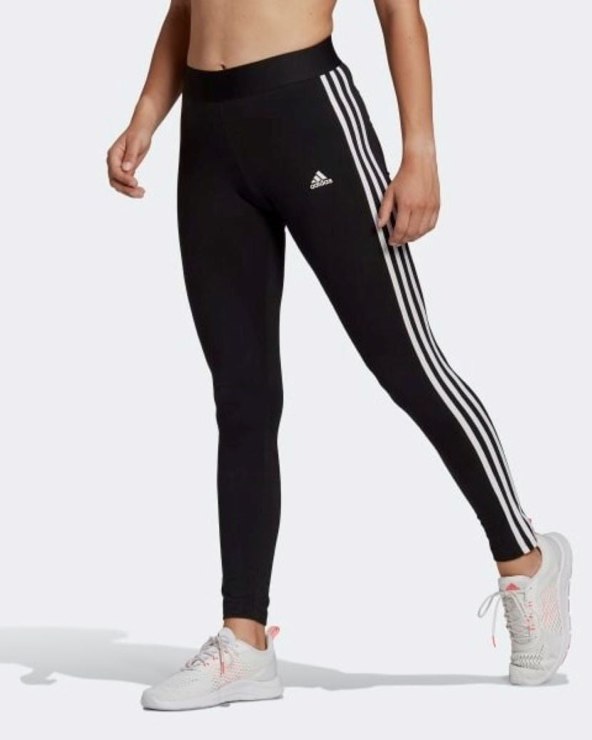 Adidas Womens Full Length Tight 3 Stripes Leggings Black/White