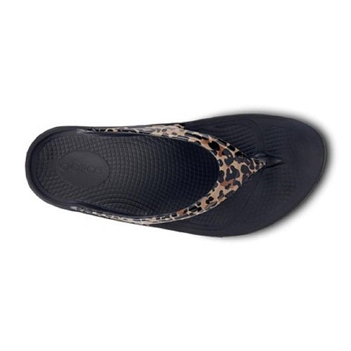 Oofos Womens Slides Oolala 1403 LTD Black/Leopard